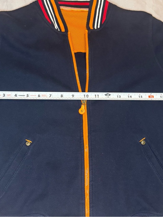 Vintage Liz Claiborne Varsity Jacket Navy Striped Trim Bomber Small 90s - Picture 10 of 13